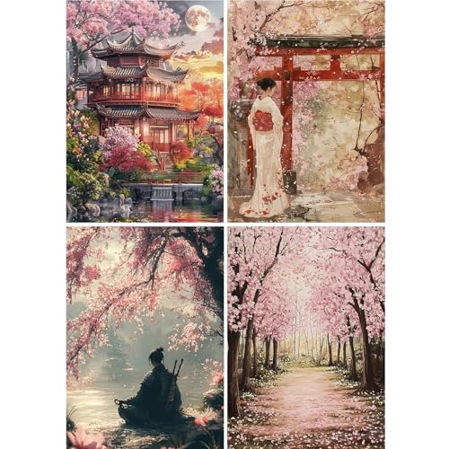 GLIDIAM 4er Set Diamond Painting Japanische Landschaft, Diamant Malerei Bilder Kirschblüten, 30x40cm DIY Full Drill Basteln Erwachsene, Mosaik Stickerei Kreuzstich Geschenk für Wanddeko Wohnzimmer GLIDIAM 4er Set Diamond Painting Japanische Landschaft, Diamant Malerei Bilder Kirschblüten, 30x40cm DIY Full Drill Basteln Erwachsene, Mosaik Stickerei Kreuzstich Geschenk für Wanddeko Wohnzimmer von GLIDIAM