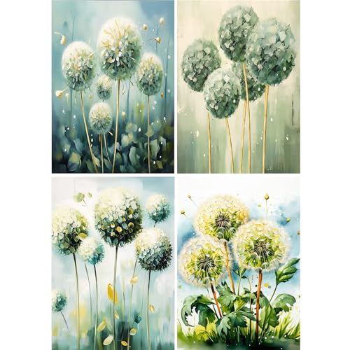 GLIDIAM 4er Set Diamond Painting Pusteblume Löwenzahn, Diamant Malerei Bilder Blumen Grün, 30x40cm DIY Full Drill Basteln Erwachsene, Mosaik Stickerei Kreuzstich Geschenk für Wanddeko Wohnzimmer GLIDIAM 4er Set Diamond Painting Pusteblume Löwenzahn, Diamant Malerei Bilder Blumen Grün, 30x40cm DIY Full Drill Basteln Erwachsene, Mosaik Stickerei Kreuzstich Geschenk für Wanddeko Wohnzimmer von GLIDIAM