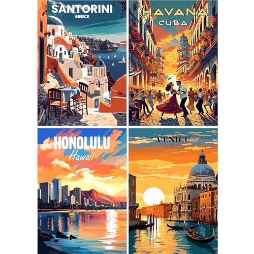 GLIDIAM 4er Set Diamond Painting Stadt Poster, Diamant Malerei Bilder Reiseposter Retro Poster, 30x40cm DIY Full Drill Basteln Erwachsene, Mosaik Stickerei Kreuzstich Geschenk für Wanddeko Wohnzimmer GLIDIAM 4er Set Diamond Painting Stadt Poster, Diamant Malerei Bilder Reiseposter Retro Poster, 30x40cm DIY Full Drill Basteln Erwachsene, Mosaik Stickerei Kreuzstich Geschenk für Wanddeko Wohnzimmer von GLIDIAM