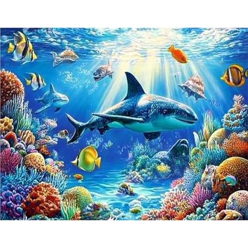 GLIDIAM 50x40cm Diamond Painting Delfine, Diamant Malerei Bilder Tiere Meer, DIY Full Drill Basteln Erwachsene, Mosaik Stickerei Kreuzstich Geschenk für Wanddeko Schlafzimmer Wohnzimmer von GLIDIAM