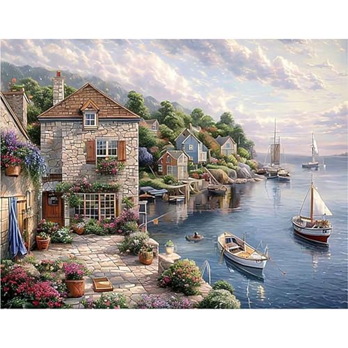 GLIDIAM 50x40cm Diamond Painting Landschaft, Diamant Malerei Bilder Europäisches Haus am Meer, DIY Full Drill Basteln Erwachsene, Mosaik Stickerei Kreuzstich Geschenk für Wanddeko Wohnzimmer GLIDIAM 50x40cm Diamond Painting Landschaft, Diamant Malerei Bilder Europäisches Haus am Meer, DIY Full Drill Basteln Erwachsene, Mosaik Stickerei Kreuzstich Geschenk für Wanddeko Wohnzimmer von GLIDIAM