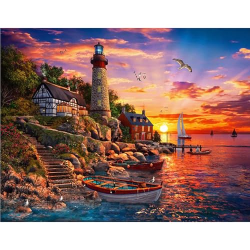 GLIDIAM 50x40cm Diamond Painting Leuchtturm am Meer, Diamant Malerei Bilder Sonnenuntergang Landschaft, DIY Full Drill Basteln Erwachsene, Mosaik Stickerei Kreuzstich Geschenk für Wanddeko Wohnzimmer GLIDIAM 50x40cm Diamond Painting Leuchtturm am Meer, Diamant Malerei Bilder Sonnenuntergang Landschaft, DIY Full Drill Basteln Erwachsene, Mosaik Stickerei Kreuzstich Geschenk für Wanddeko Wohnzimmer von GLIDIAM