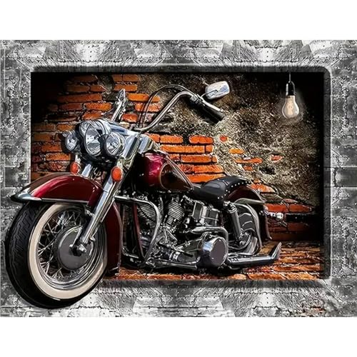 GLIDIAM 50x40cm Diamond Painting Motorrad Wand, Diamant Malerei Bilder Motorrad Retro, DIY Full Drill Basteln Erwachsene, Mosaik Stickerei Kreuzstich Geschenk für Wanddeko Wohnzimmer Schlafzimmer von GLIDIAM