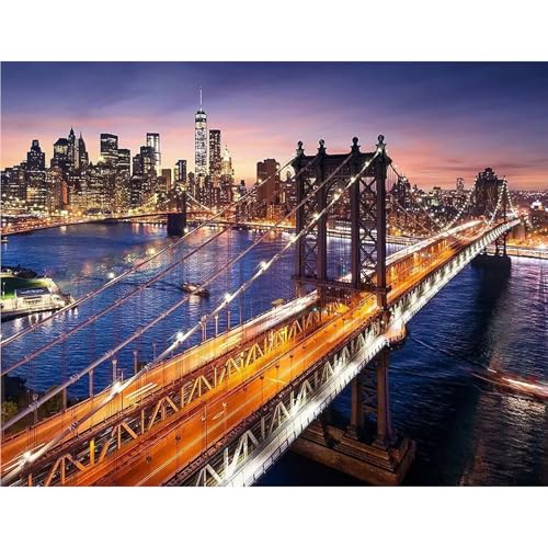 GLIDIAM 50x40cm Diamond Painting New York City Brücke, Diamant Malerei Bilder Brooklyn Brücke Lila, DIY Full Drill Basteln Erwachsene, Mosaik Stickerei Kreuzstich Geschenk für Wanddeko Wohnzimmer von GLIDIAM