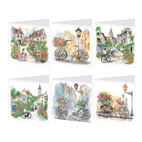 GLIDIAM 6er Set Diamond Painting Grußkarten Set Geburtstagskarte Diamond Painting Karten Dankeskarte Diamant Malerei Segensgrußkarte Feiertagskarten Stickerei Kreuzstich Geschenk || Haus Landschaft von GLIDIAM