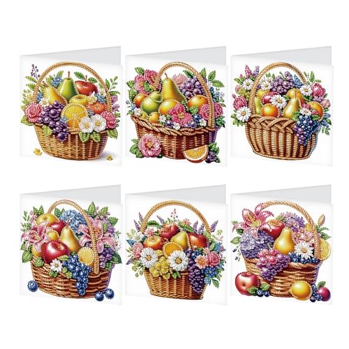 GLIDIAM 6er Set Diamond Painting Grußkarten Set Geburtstagskarte Diamond Painting Karten Dankeskarte Diamant Malerei Segensgrußkarte Feiertagskarten Stickerei Kreuzstich Geschenk || Obstkorb Blumen von GLIDIAM