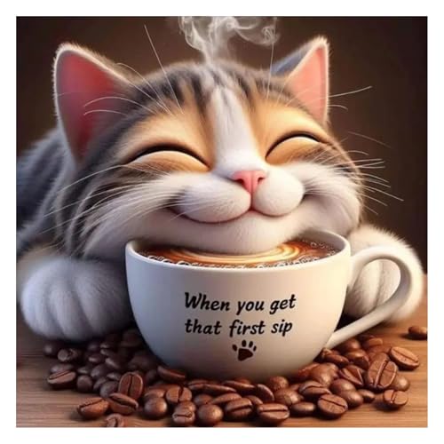 GLIDIAM Diamond Painting Katze Kaffee, Diamant Malerei Bilder Tiere Küche, 30x30cm DIY Full Drill Basteln Erwachsene, Mosaik Stickerei Kreuzstich Geschenk für Wanddeko Wohnzimmer Schlafzimmer GLIDIAM Diamond Painting Katze Kaffee, Diamant Malerei Bilder Tiere Küche, 30x30cm DIY Full Drill Basteln Erwachsene, Mosaik Stickerei Kreuzstich Geschenk für Wanddeko Wohnzimmer Schlafzimmer von GLIDIAM