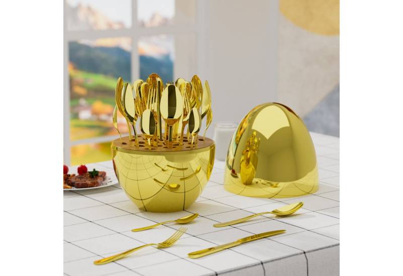 GLIESE POWER Besteck-Set Edelstahl Teelöffel Messer Set für 6 Personen (24-tlg), 6 Personen, Edelstahl, je 6 Tafelmesser, Gabeln, Dessertgabeln und Suppenlöffel von GLIESE POWER