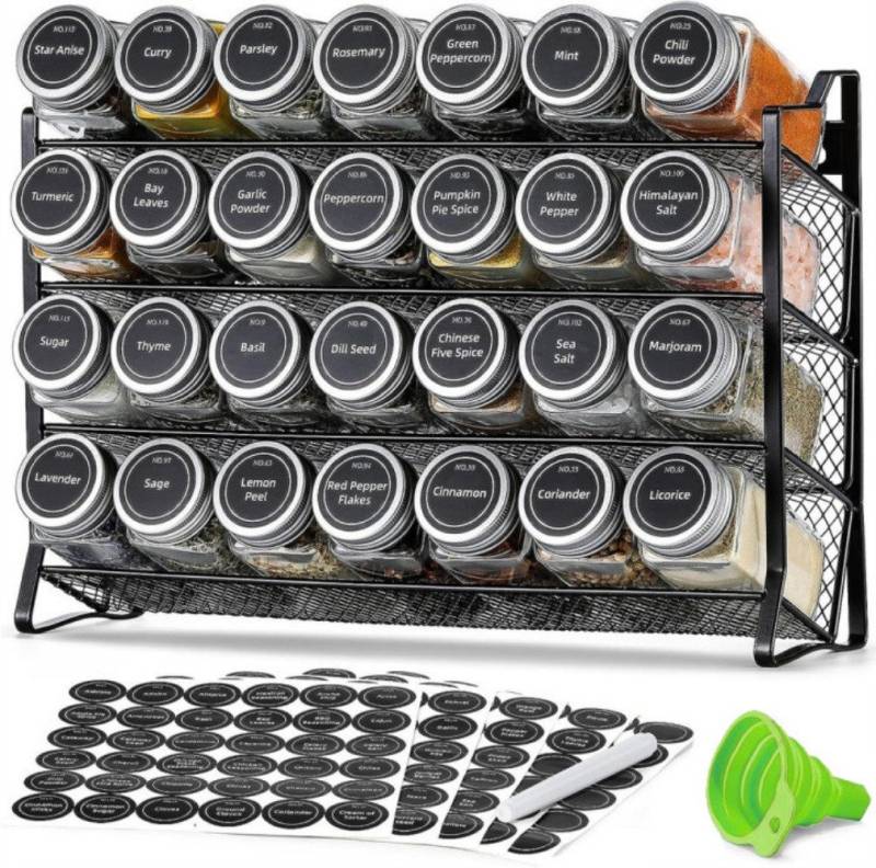 GLIESE POWER Gewürzregal Gewürz Organizer 28 Gläser + 180 Sticker, Stift von GLIESE POWER