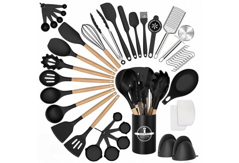GLIESE POWER Kochbesteck-Set küchenutensilien(43-tlg) (Set, 43-tlg., Löffel, Pfannenwender, Nudelportionierer, Schneebesen, Küchenzange), enthält Behälter für Küchenwerkzeuge von GLIESE POWER