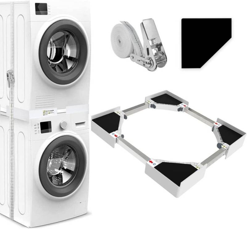 GLIESE POWER Waschmaschinenuntergestell Verbindunpscahmen Waschmaschine Trockner Universal Zwischenbaurahmen, Zubehör für Frontlader-Waschmaschine, Max. Traglast 300 kg, geeignet für Breiten von 46–66 cm von GLIESE POWER