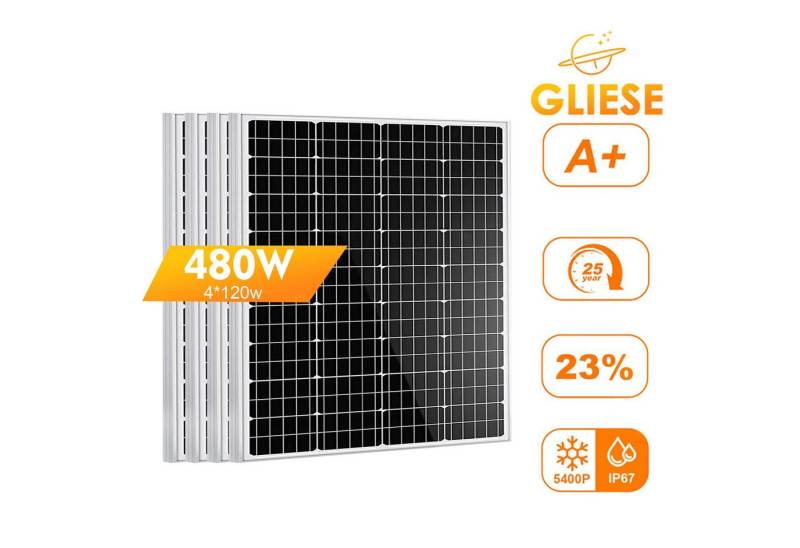 GLIESE Balkonkraftwerk 480W Solarpanel 12V Für Balkonkraftwerk Wohnmobil Off-Grid-Systeme, Monokristallin, (4-St., Solarmodule), Kaskadierbar in Strings parallel/seriell von GLIESE