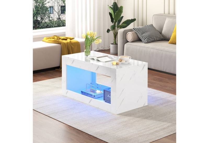 GLIESE Couchtisch Wohnzimmertisch Hochglanz mit LED&Fernsteuerung von GLIESE