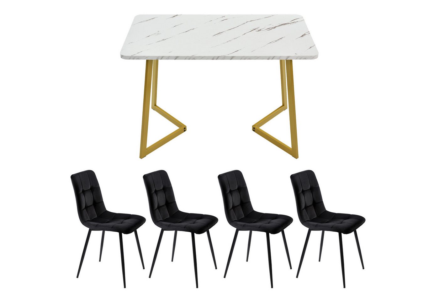 GLIESE Essgruppe Set, 7-tlg.,140×68cm Esstisch mit 4 Stühlen von GLIESE