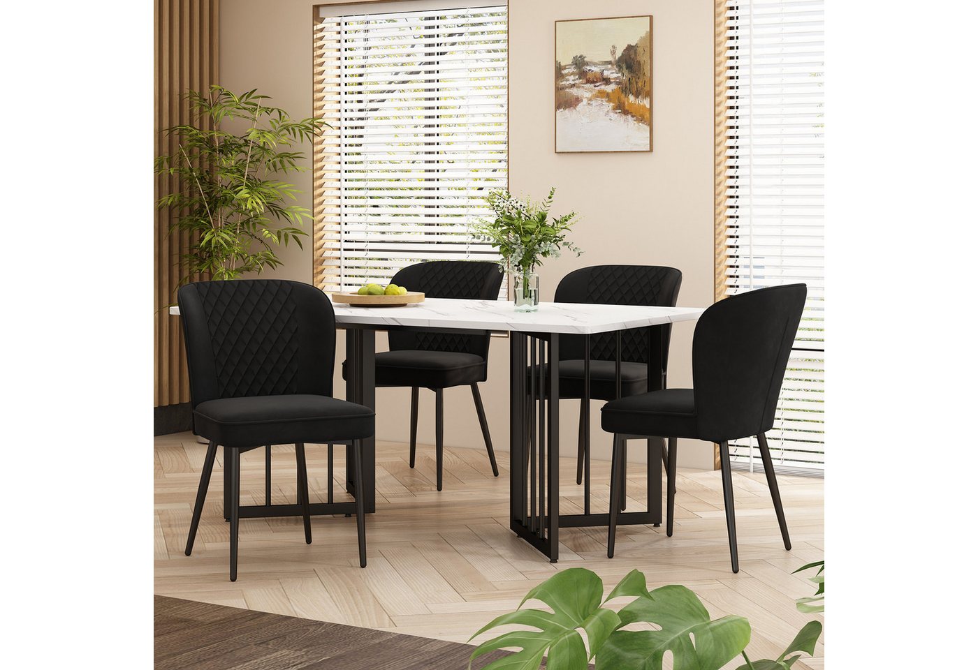 GLIESE Essgruppe Set 5-tlg.,140×80×75cm Esstisch mit 4 Stühlen von GLIESE