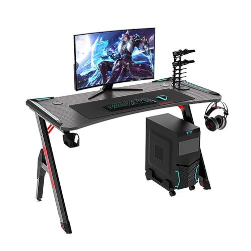 GLIESE Gaming Tisch 120 x 60 cm, Gaming Schreibtisch, Stabiler PC Schreibtisch mit Kohlefaserbeschichtung, Ergonomischer Computertisch mit Kopfhörerhaken und Getränkehalter, Schwarz von GLIESE