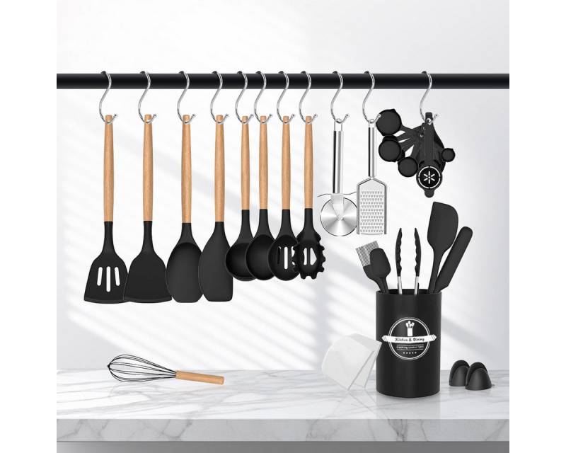 GLIESE Kochbesteck-Set 43-teiliges Küchen-Set aus Silikon (Set, 43-tlg., Löffel, Pfannenwender, Nudelportionierer, Schneebesen, Küchenzange), enthält Behälter für Küchenwerkzeuge von GLIESE