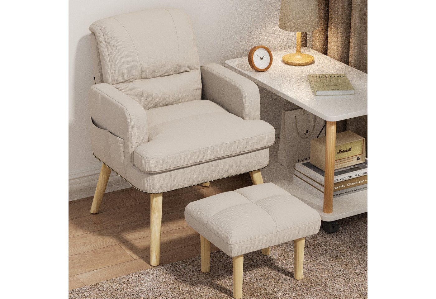 GLIESE Relaxsessel Einzelsessel mit Fußhocker Funktionssessel (Relaxsessel mit Hocker), Verstellbar von GLIESE