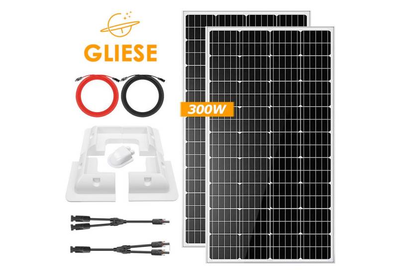 GLIESE Solaranlage 300W Solarpanel-Set mit Wohnmobil-Montage & Kabel für Wohnmobil, 300 W, Monokristalline, (Set, 11-St., 2x 150W Solarpanels mit Wohnmobilhalterung & Kabel), Wohnmobile & Camper – volle Energieautarkie, Plug & Play von GLIESE