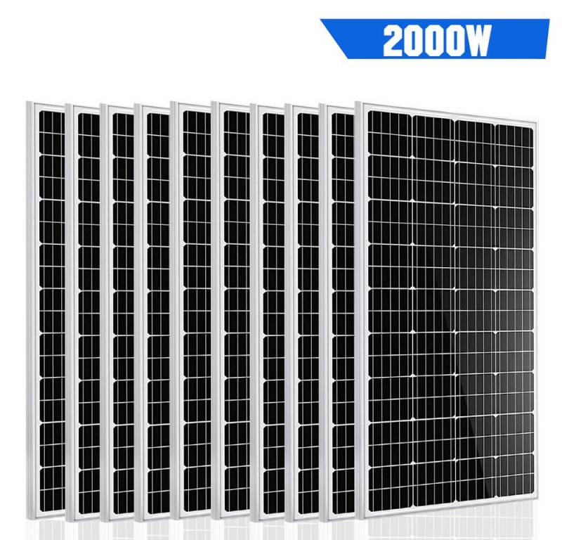 GLIESE Solaranlage Solarpanel 200W Monokristallin für Dach, Camping, Wohnmobil & Off-Grid, 2000 W, Monokristalline, (10-St., 200 Watt Solarmodul), Mehrere Panels parallel anschließbar von GLIESE