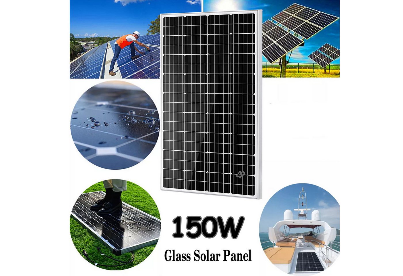 GLIESE Solarmodul 150W 300W 600W 900W Solarpanel 12V Wohnmobil Camping Pumpen, 120 W, Monokristallin, (1-St., Solarmodule), Kaskadierbar in Strings parallel/seriell von GLIESE