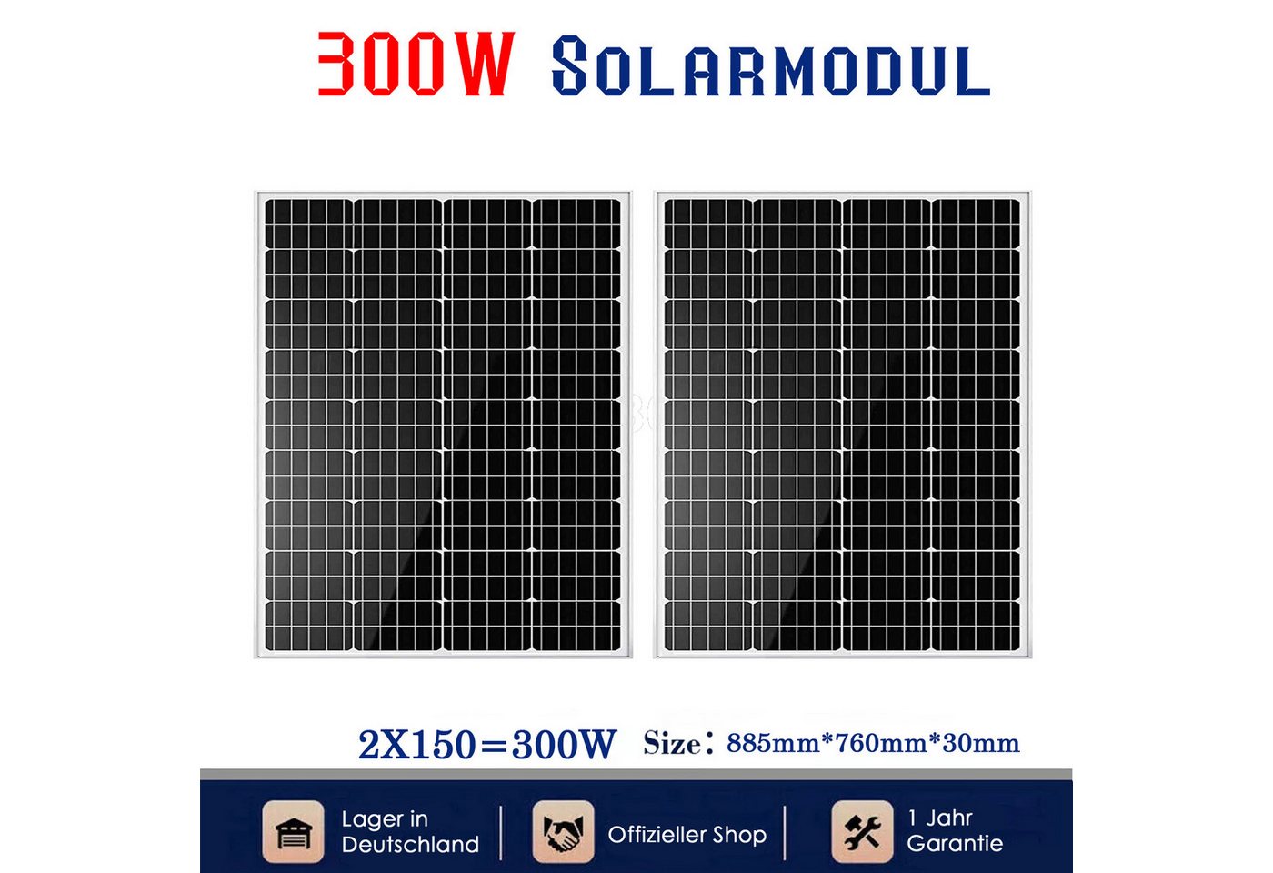 GLIESE Solarmodul 150W 300W 600W 900W Solarpanel 12V Wohnmobil Camping Pumpen, Monokristallin, (2-St., Solarmodule), Kaskadierbar in Strings parallel/seriell von GLIESE