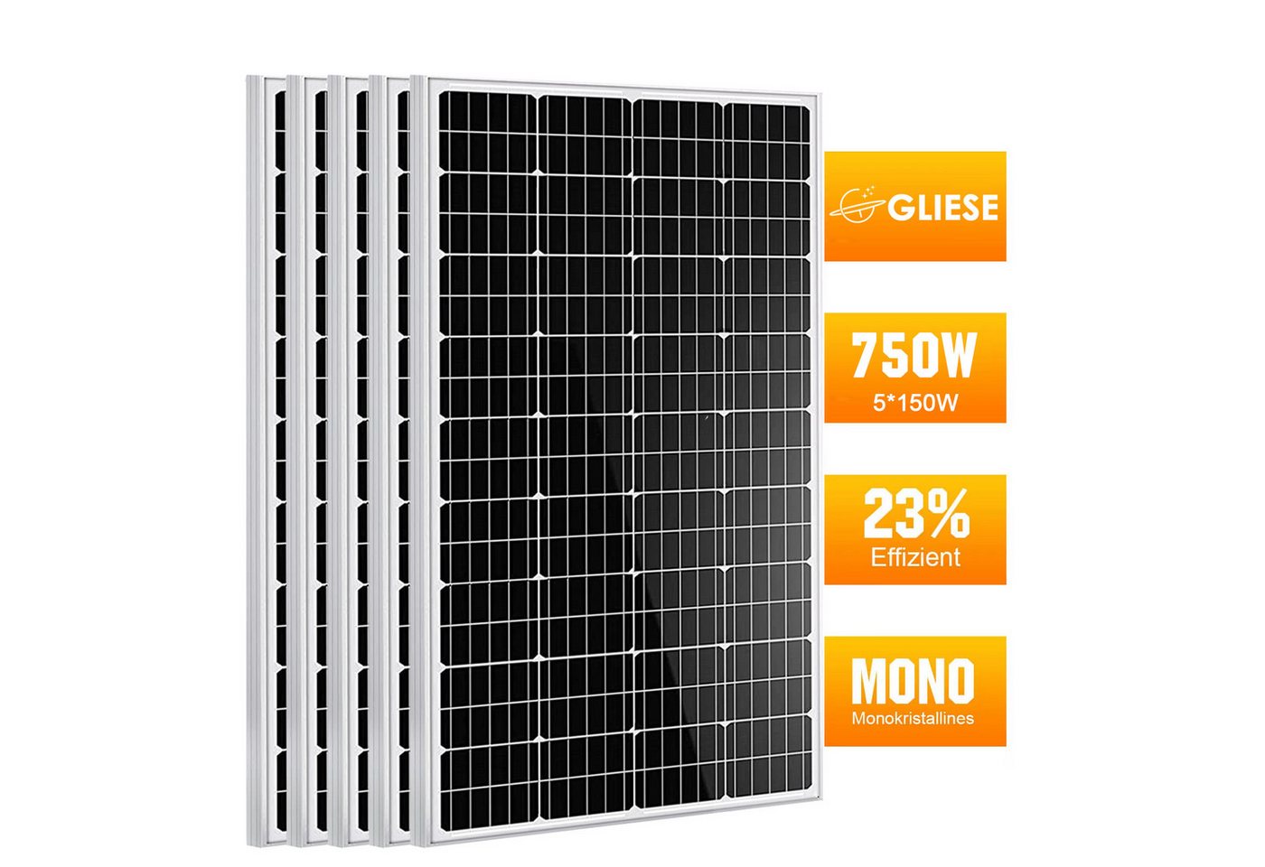 GLIESE Solarmodul 150W 300W 600W 900W Solarpanel 12V Wohnmobil Camping Pumpen, Monokristallin, (5-St., Solarmodule), Kaskadierbar in Strings parallel/seriell von GLIESE