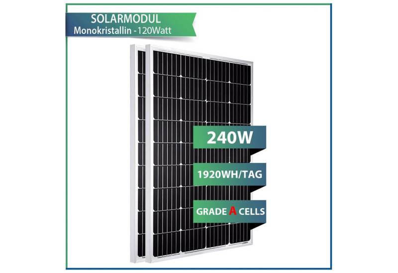 GLIESE Solarmodul 240W Solarpanel 12V Monokristallin Wohnmobil Camping Pumpen, 240 W, Monokristallin, (2-St., Solarmodule), Kaskadierbar in Strings parallel/seriell von GLIESE