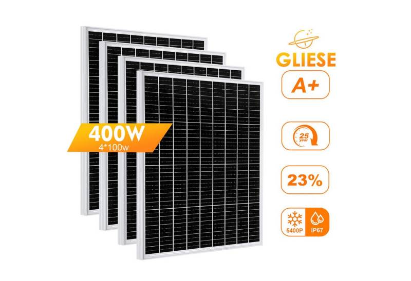 GLIESE Solarmodul 400W Solarmodule Solarpanel 12V für Balkonkraftwerk Wohnmobil, Monokristallin, (4-St., 100W Solarmodule), Parallelschaltung mehrerer Module für höhere Leistung von GLIESE