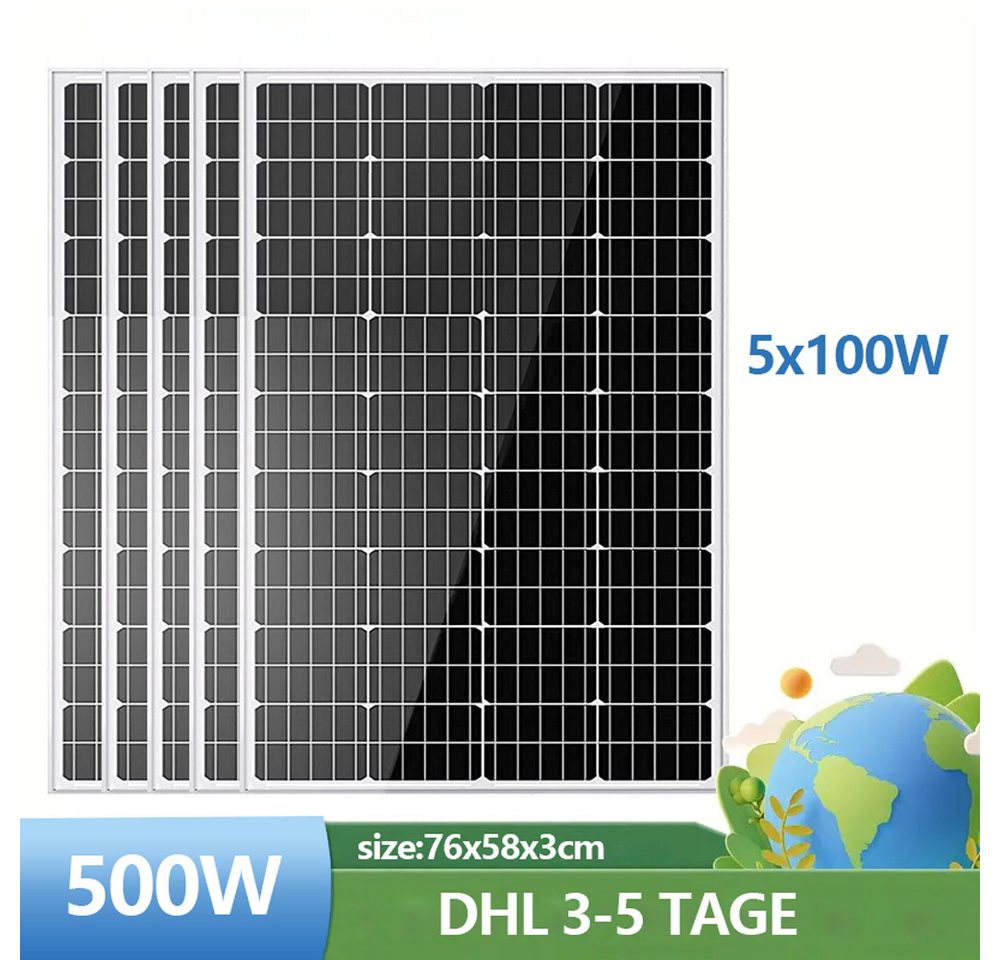 GLIESE Solarmodul 500W Solarmodule 12V Solarpanel, Monokristallin, (5-St., 100W Solarpanel), Mehrere Module parallel anschließbar zur Leistungserweiterung von GLIESE