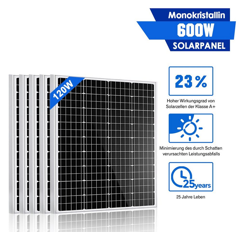 GLIESE Solarmodul 600W Solarpanel Kit, 150,00 W, Monokristallin, (Set, 5 Stücke Solarmodul), hoher Wirkungsgrad in Kombination mitgeringem gewicht von GLIESE