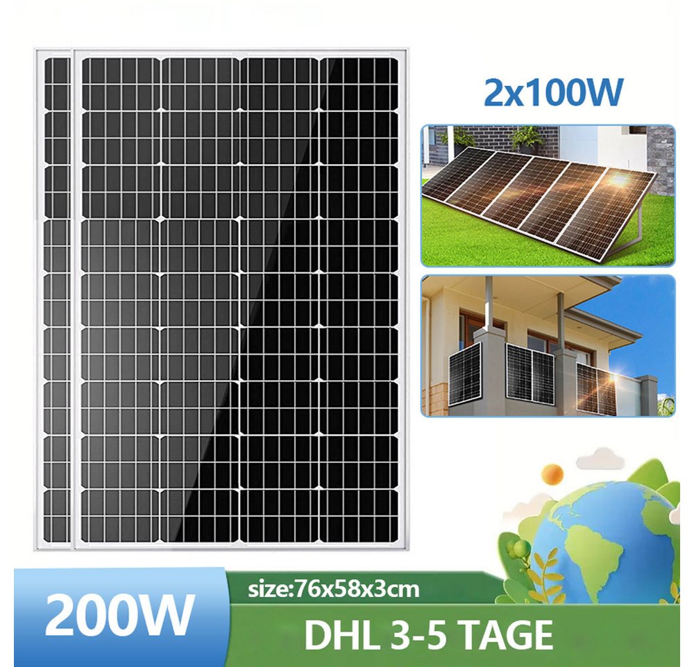 GLIESE Solarmodul Solarpanel 12V Mono für Balkonkraftwerk Wohnmobil Boot, Monokristallin, (2-St., 100W Solarpanel), Parallelschaltung mehrerer Module für höhere Leistung von GLIESE