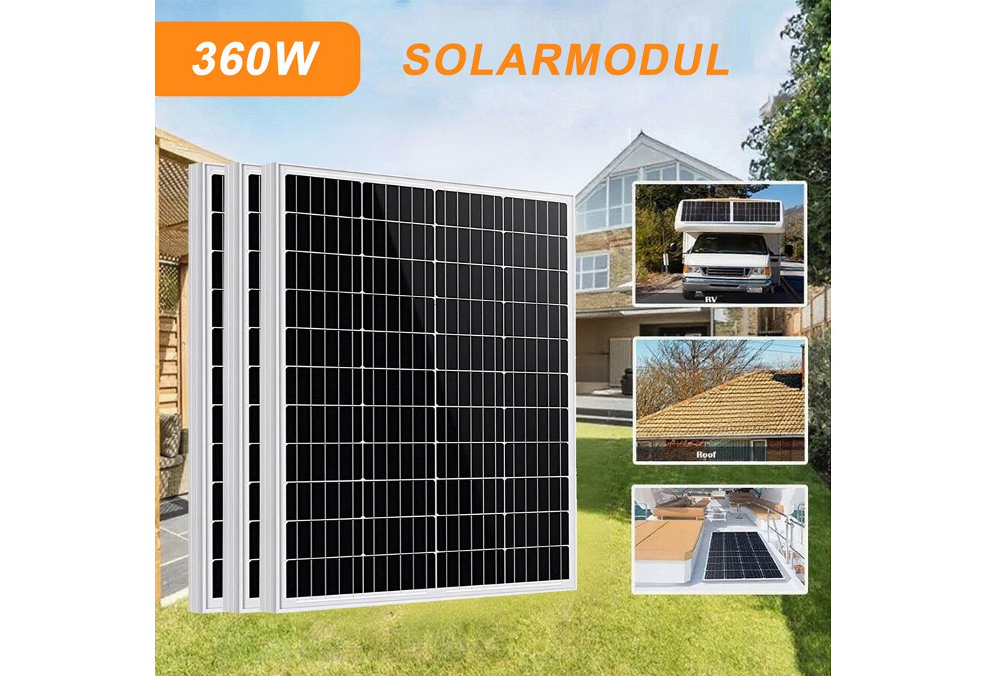GLIESE Solarmodul Solarpanel für Balkonkraftwerk Wohnmobile Wohnwagen Off-Grid-Systeme, 360 W, Monokristallin, (3-St., Solarmodule), Kaskadierbar in Strings parallel/seriell von GLIESE