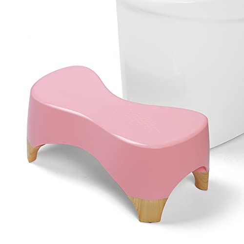 Gligam Toilettenhocker, 17,8 cm Kothocker, 250 kg Tragkraft, WC-Töpfchen, Badezimmer-Hocker für Erwachsene, rutschfeste Matte (Rosa/Bambus) von GLIGAM