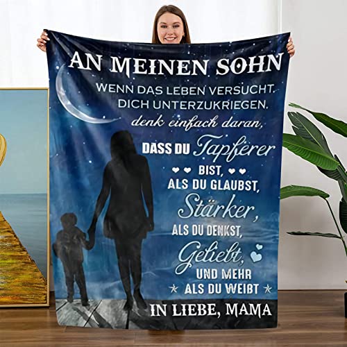GLIKW Kuscheldecke An Meinen Sohn Decke,Mutter für Sohn Personalisierte Briefdecke Flauschige Flanell Wohndecke für Hochzeiten Birthday Christmas Sohn Geschenke (Mutter zu Sohn A,150×200cm) von GLIKW