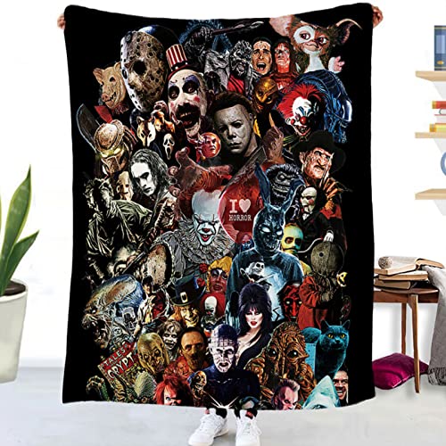 GLIKW Kuscheldecke Flauschige Personalisierte Horror Movie Character Decke, Super Weiche Flanell Horror Deko Wohndecke für Couch Bett Wohnzimmer Sofa Stuhl Halloween Weihnachts Geschenk (B,150×220cm) von GLIKW