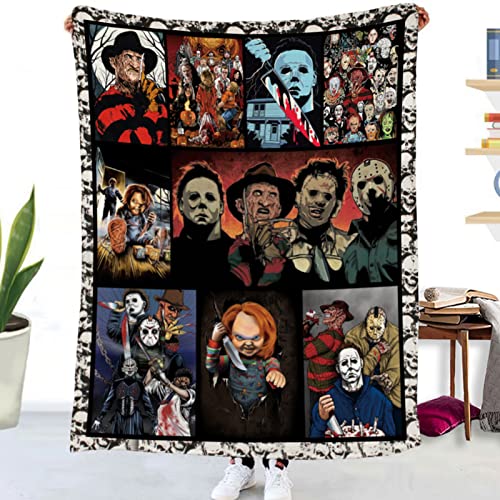 GLIKW Kuscheldecke Flauschige Personalisierte Horror Movie Character Decke, Super Weiche Flanell Horror Deko Wohndecke für Couch Bett Wohnzimmer Sofa Stuhl Halloween Weihnachts Geschenk (E,150×200cm) von GLIKW