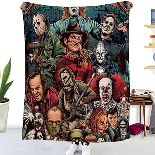 GLIKW Kuscheldecke Flauschige Personalisierte Horror Movie Character Decke, Super Weiche Flanell Horror Deko Wohndecke für Couch Bett Wohnzimmer Sofa Stuhl Halloween Weihnachts Geschenk (H,130×150cm) von GLIKW