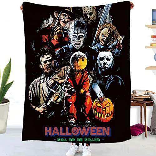 GLIKW Kuscheldecke Flauschige Personalisierte Horror Movie Character Decke, Super Weiche Flanell Horror Deko Wohndecke für Couch Bett Wohnzimmer Sofa Stuhl Halloween Weihnachts Geschenk (C,150×200cm) von GLIKW