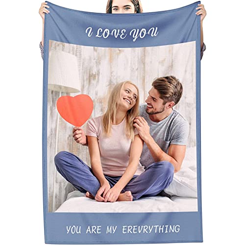 GLIKW Personalisierte Fotodecke mit eigenem Foto Und Text, Super Weich Flanell Collage Kuscheldecke Geschenke für Vater, Mutter, Kinder, Haustiere, Freunde oder Paare(1 Fotostil-2, 100×150cm) von GLIKW