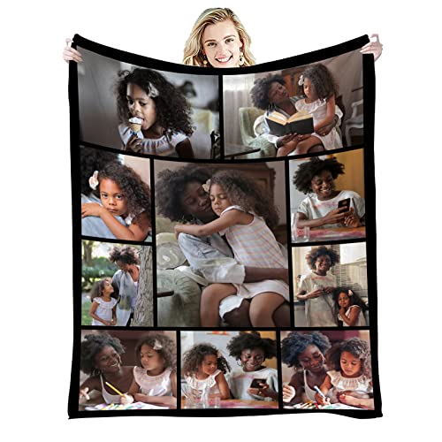 GLIKW Personalisierte Fotodecke mit eigenem Foto Und Text, Super Weich Flanell Collage Kuscheldecke Geschenke für Vater, Mutter, Kinder, Haustiere, Freunde oder Paare(10 Fotostil, 100×150cm) von GLIKW