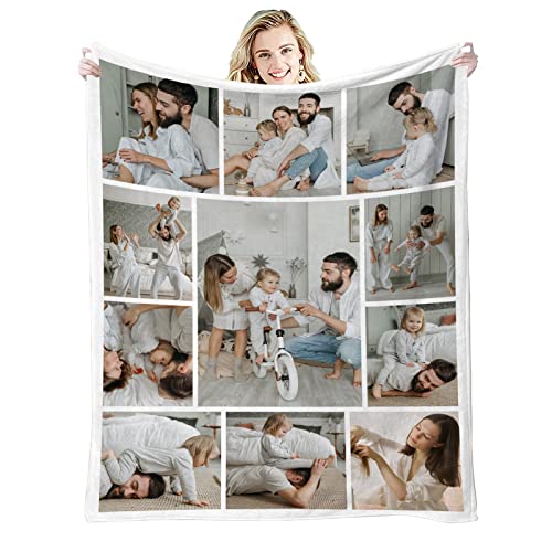 GLIKW Personalisierte Fotodecke mit eigenem Foto Und Text, Super Weich Flanell Collage Kuscheldecke Geschenke für Vater, Mutter, Kinder, Haustiere, Freunde oder Paare(11 Fotostil, 100×150cm) von GLIKW