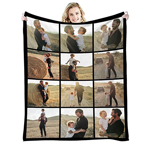 GLIKW Personalisierte Fotodecke mit eigenem Foto Und Text, Super Weich Flanell Collage Kuscheldecke Geschenke für Vater, Mutter, Kinder, Haustiere, Freunde oder Paare(12 Fotostil, 100×150cm) von GLIKW