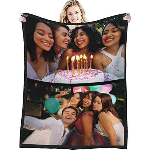 GLIKW Personalisierte Fotodecke mit eigenem Foto Und Text, Super Weich Flanell Collage Kuscheldecke Geschenke für Vater, Mutter, Kinder, Haustiere, Freunde oder Paare(2 Fotostil-1, 130×150cm) von GLIKW