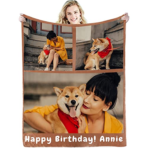 GLIKW Personalisierte Fotodecke mit eigenem Foto Und Text, Super Weich Flanell Collage Kuscheldecke Geschenke für Vater, Mutter, Kinder, Haustiere, Freunde oder Paare(3 Fotostil-2, 130×150cm) von GLIKW