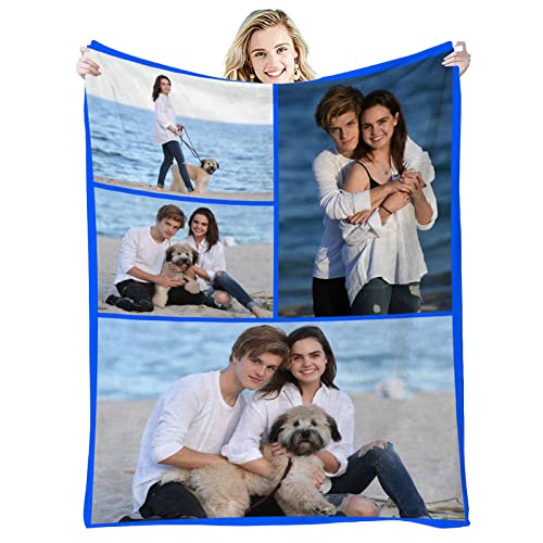 GLIKW Personalisierte Fotodecke mit eigenem Foto Und Text, Super Weich Flanell Collage Kuscheldecke Geschenke für Vater, Mutter, Kinder, Haustiere, Freunde oder Paare(4 Fotostil-1, 100×150cm) von GLIKW