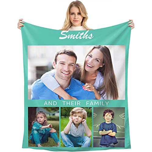 GLIKW Personalisierte Fotodecke mit eigenem Foto Und Text, Super Weich Flanell Collage Kuscheldecke Geschenke für Vater, Mutter, Kinder, Haustiere, Freunde oder Paare(4 Fotostil-2, 80×120cm) von GLIKW