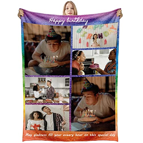 GLIKW Personalisierte Fotodecke mit eigenem Foto Und Text, Super Weich Flanell Collage Kuscheldecke Geschenke für Vater, Mutter, Kinder, Haustiere, Freunde oder Paare(6 Fotostil-2, 100×150cm) von GLIKW