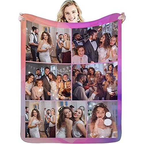 GLIKW Personalisierte Fotodecke mit eigenem Foto Und Text, Super Weich Flanell Collage Kuscheldecke Geschenke für Vater, Mutter, Kinder, Haustiere, Freunde oder Paare(7 Fotostil-1, 130×150cm) von GLIKW