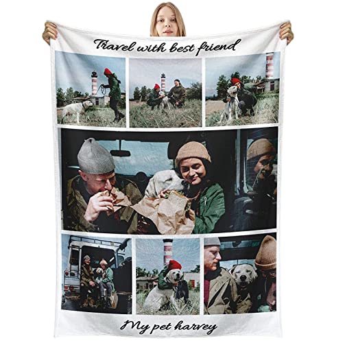 GLIKW Personalisierte Fotodecke mit eigenem Foto Und Text, Super Weich Flanell Collage Kuscheldecke Geschenke für Vater, Mutter, Kinder, Haustiere, Freunde oder Paare(7 Fotostil-2, 100×150cm) von GLIKW